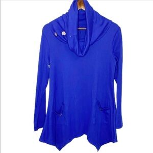 Hibelle Blue Cowlneck Button Sharkbite Hem Sweater